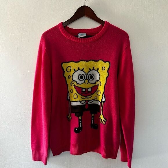 Spongebob Squarepants Nickelodeon Magenta Pink Sweater Size XL y2k Nostalgic - Picture 1 of 10